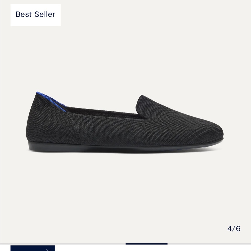 Rothy's Black Knit Slip-On Loafer with Blue Trim
